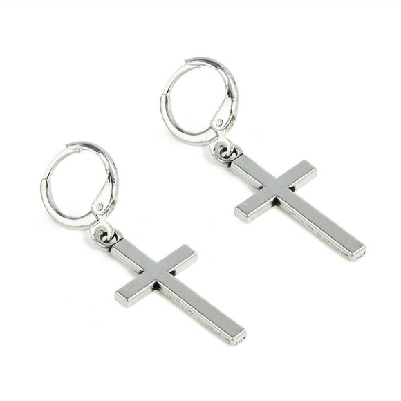 NWOT Silver Cross Drop Earrings - Picture 7 of 7